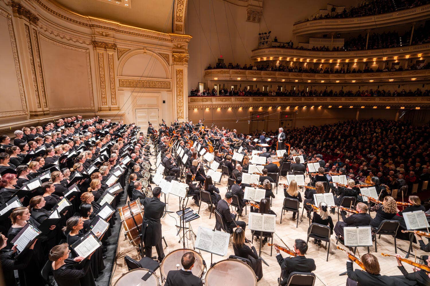 interior photo of Carnegie Hall with The Cleveland Orchestra on stage