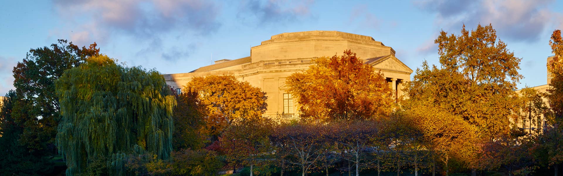 exterior of Severance Music Center from Wade Lagoon