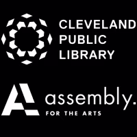 Cleveland Public Library and Assembly for the arts logo on a black background