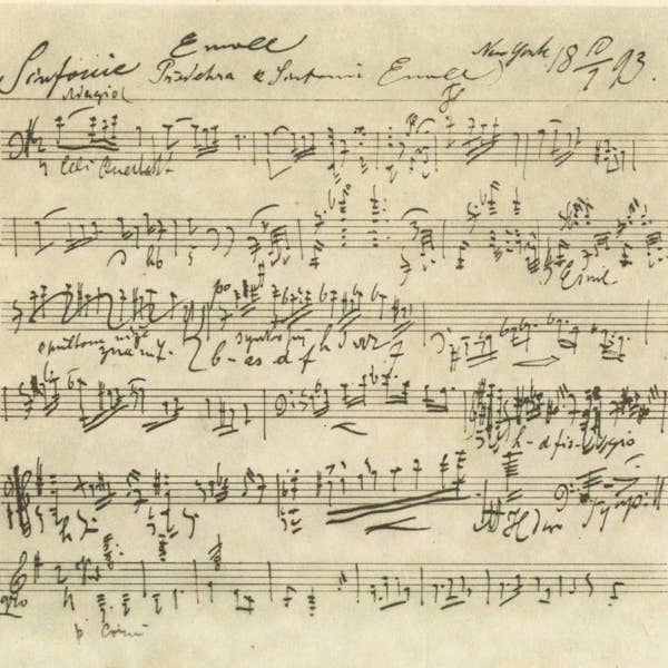 Czech postcard featuring the beginning of Dvořák’s manuscript of his Symphony No. 9, “From the New World.”