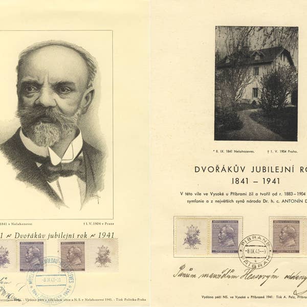 Commemorative stamps in honor of the 100th anniversary of Dvořák’s birthday, 1941.