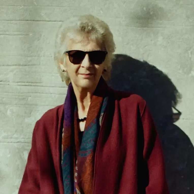 Dame Jane Glover wearing sunglasses in NYC, 2025