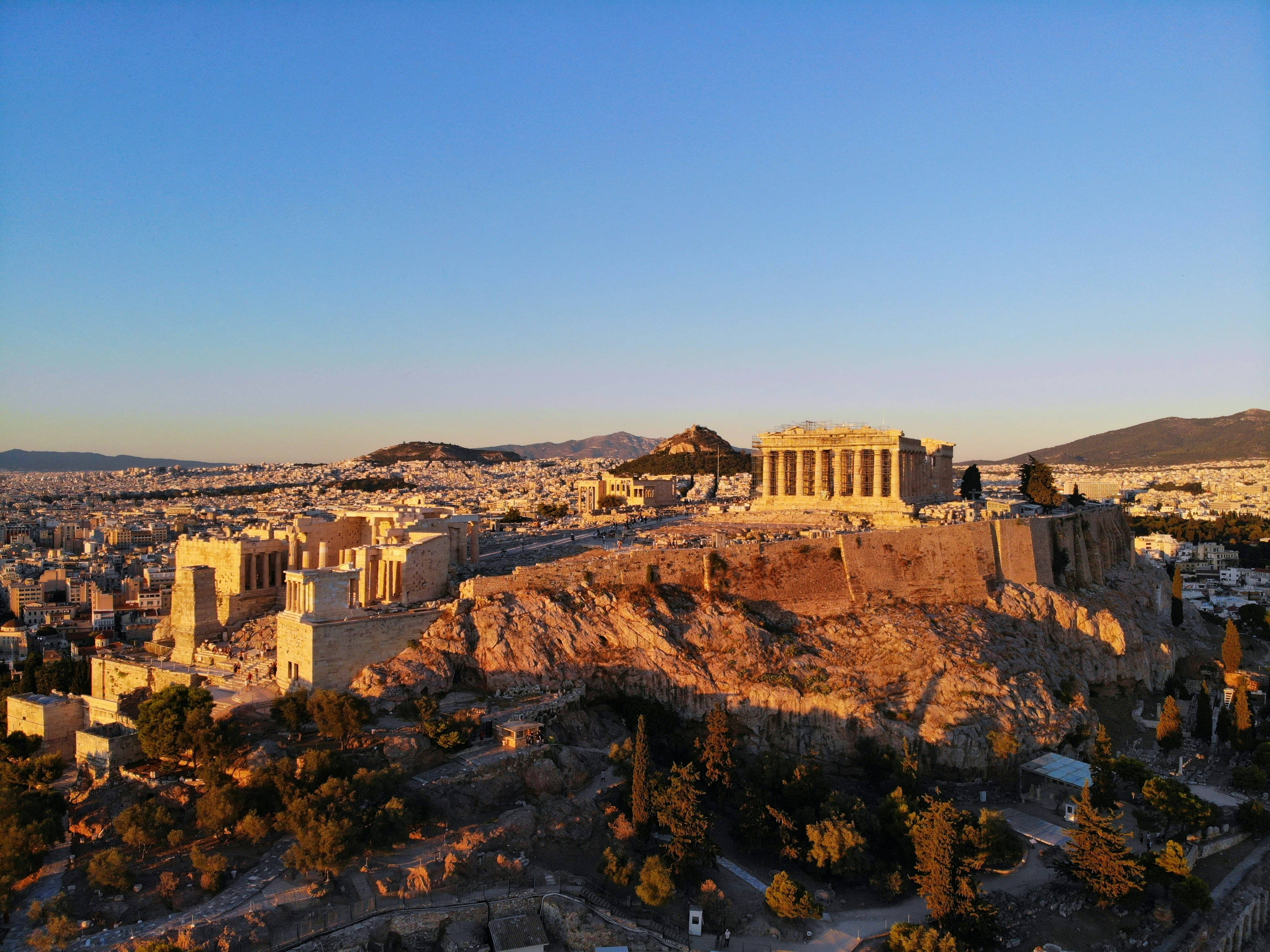 view of Athens, Greece at sunset