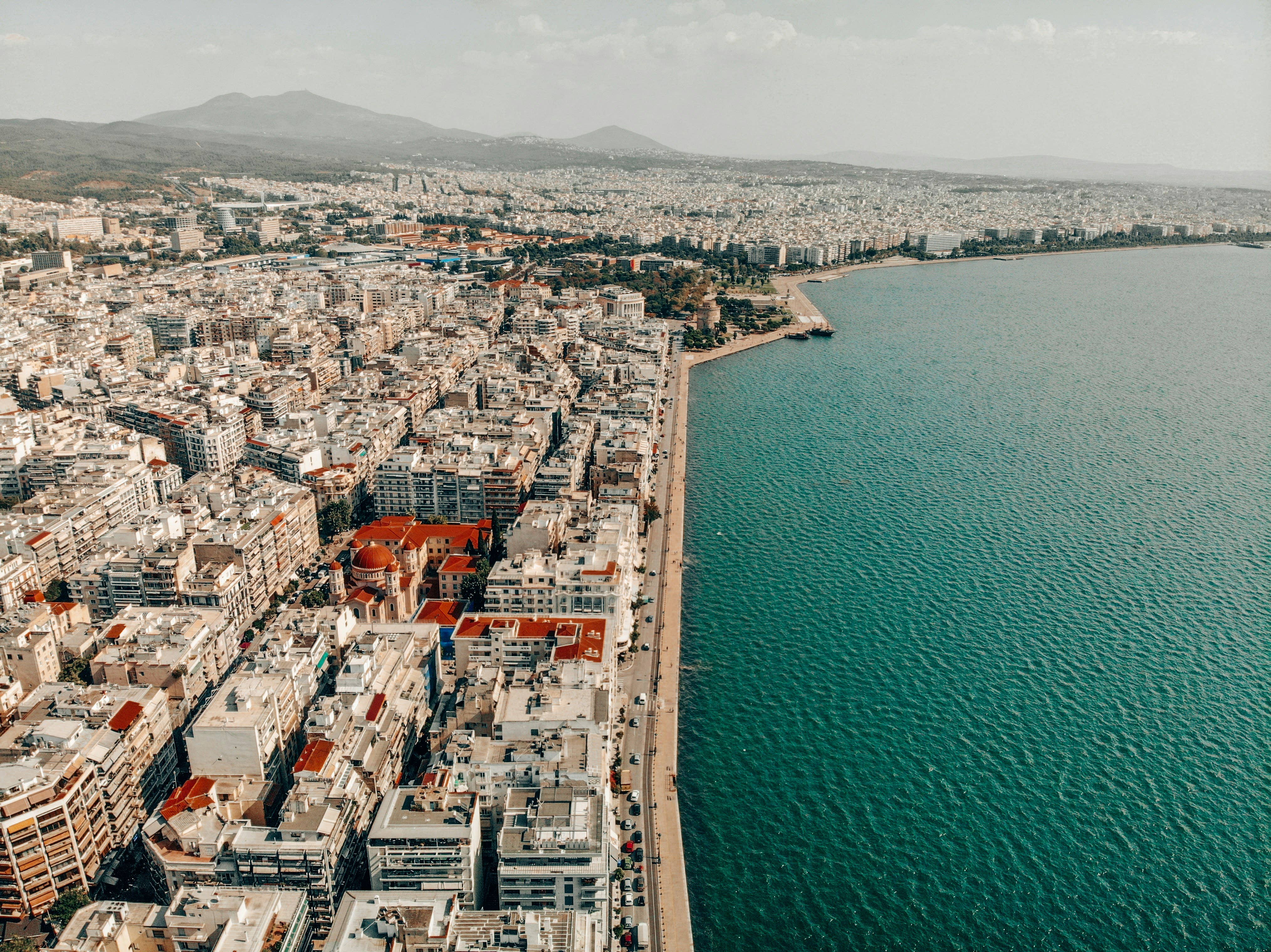aerial view of the coast of Thessaloniki, Greece