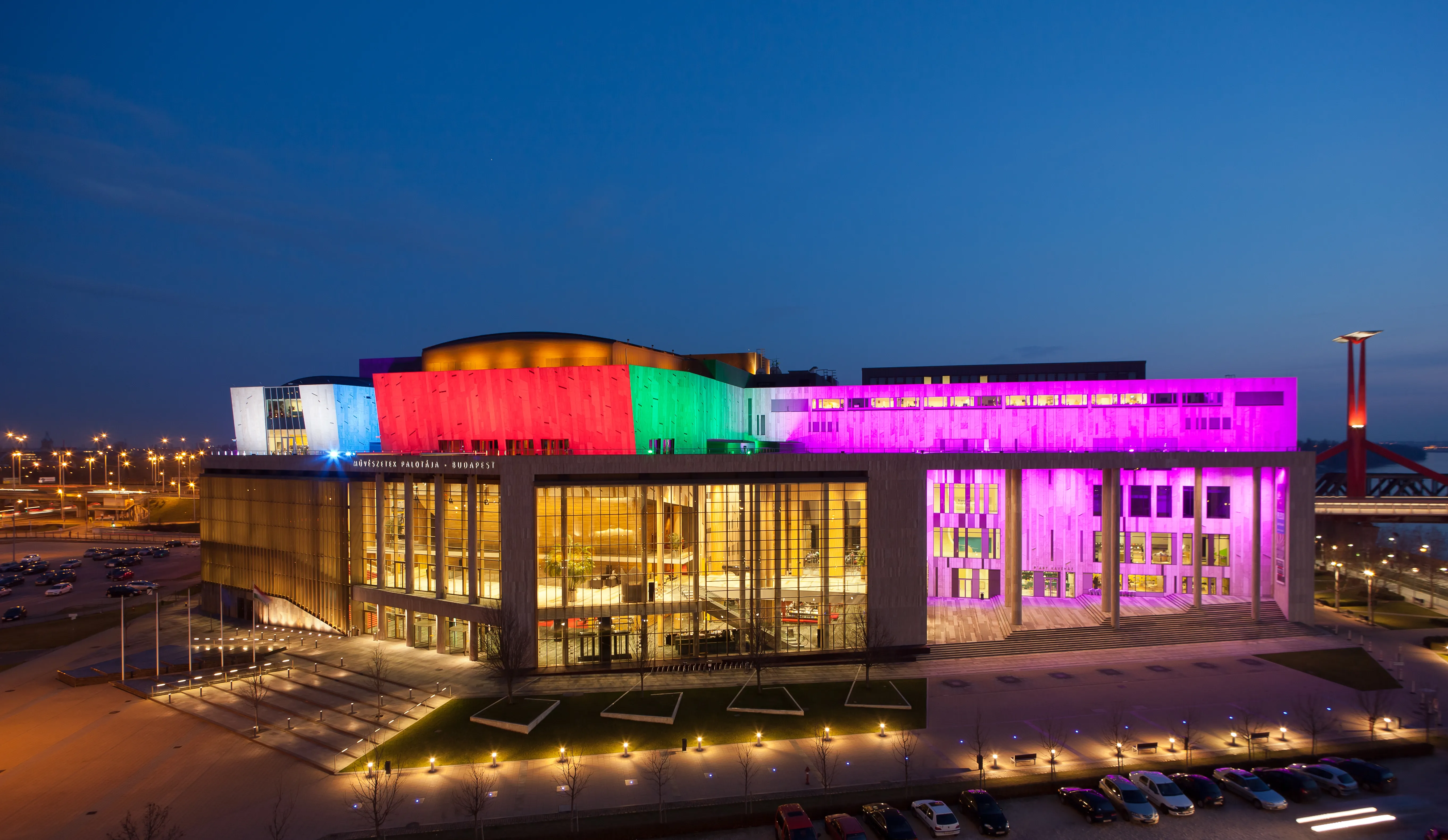 exterior of The Palace of Arts (Művészetek Palotája or Müpa), home of Béla Bartók National Concert Hall