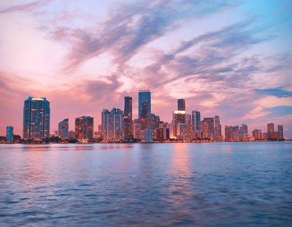 Miami city skyline over ocean