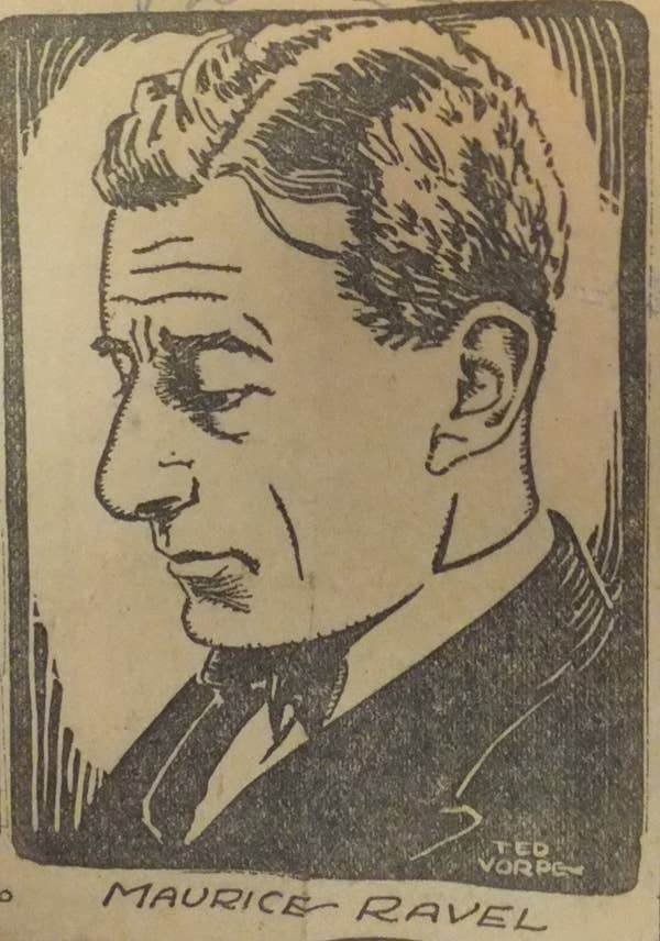 Illustration of Ravel by Ted Vorpe of The Plain Dealer, 1928.