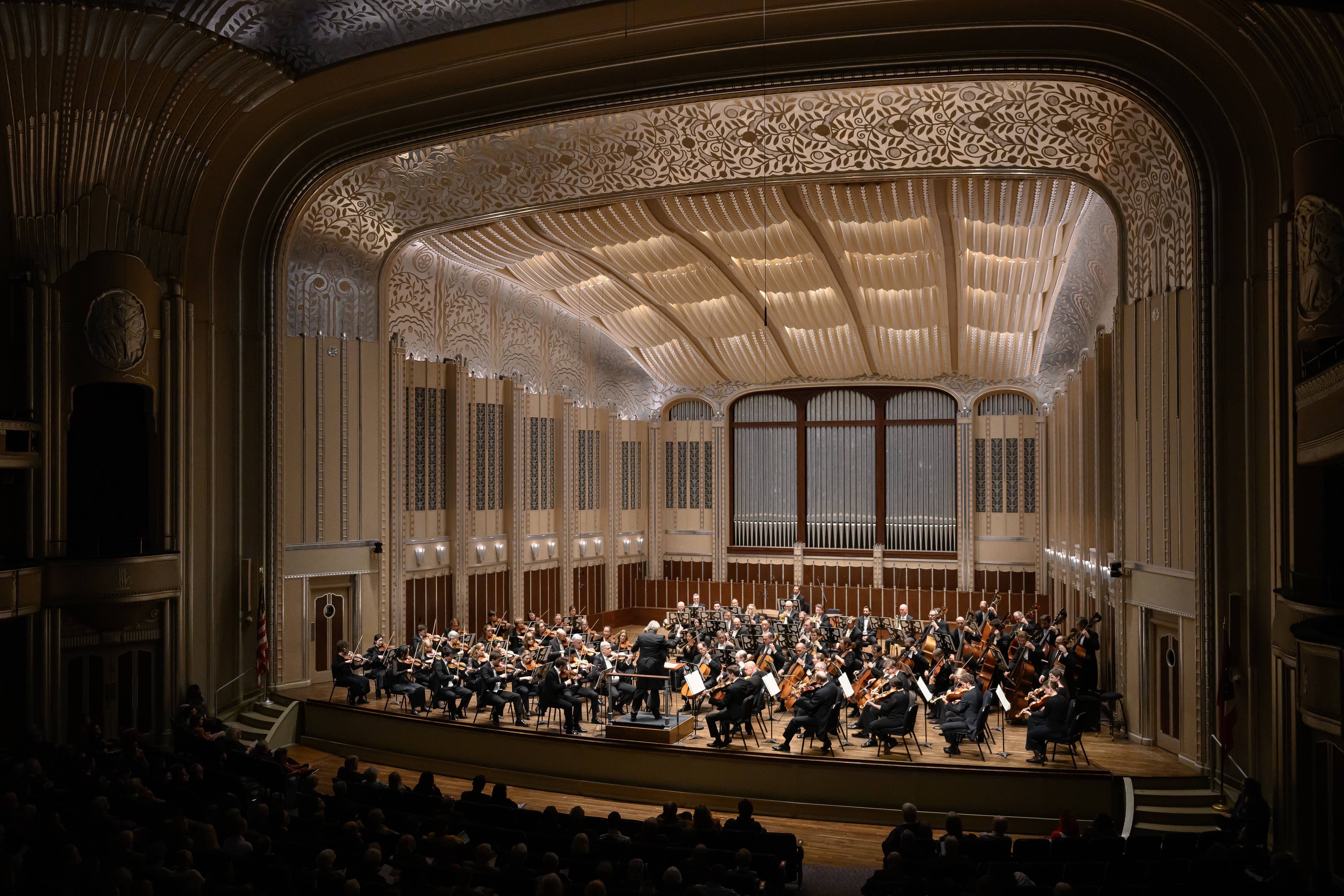 The Cleveland Orchestra on stage in Mandel Concert Hall