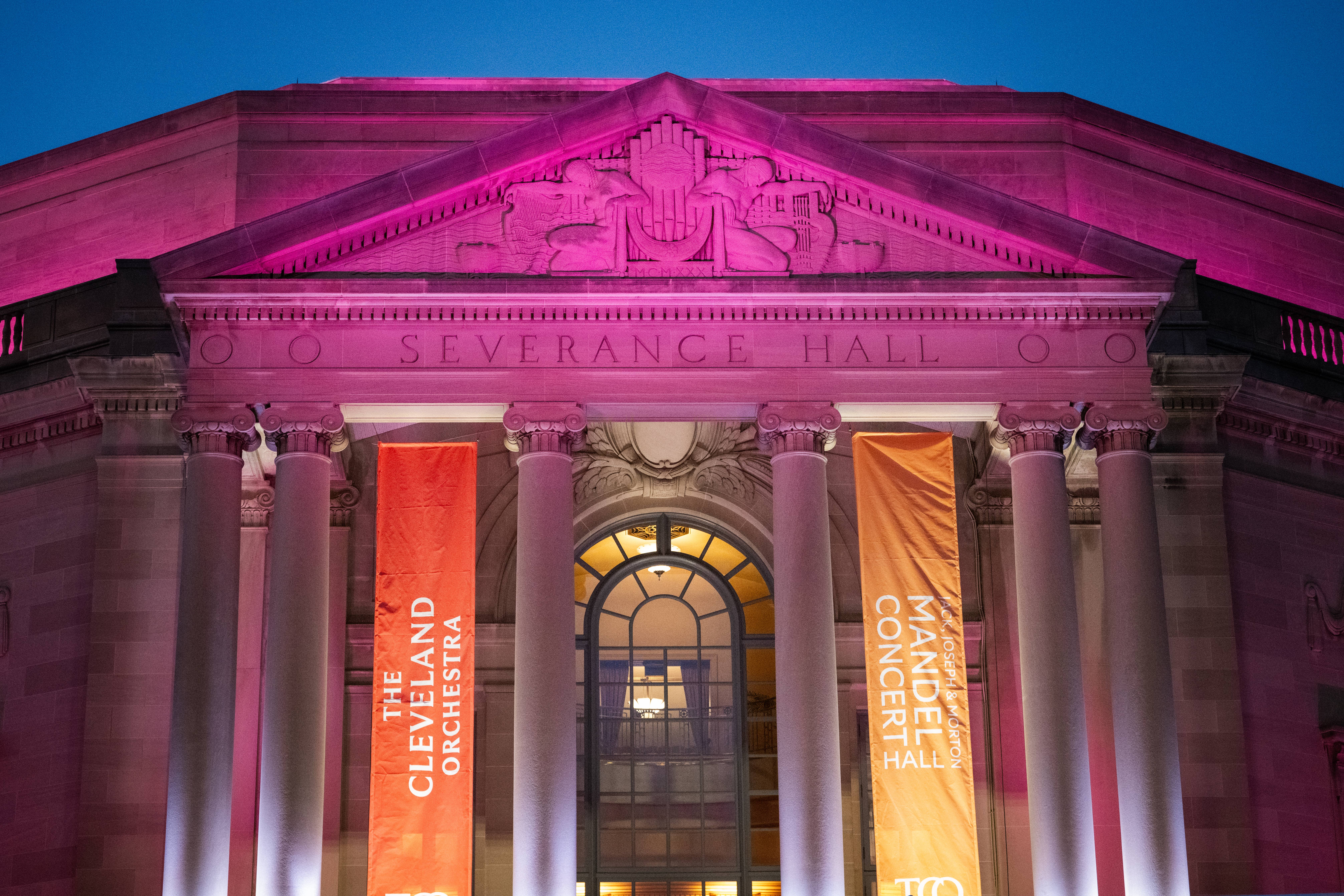 exterior lighting on Severance Music Center for the annual gala