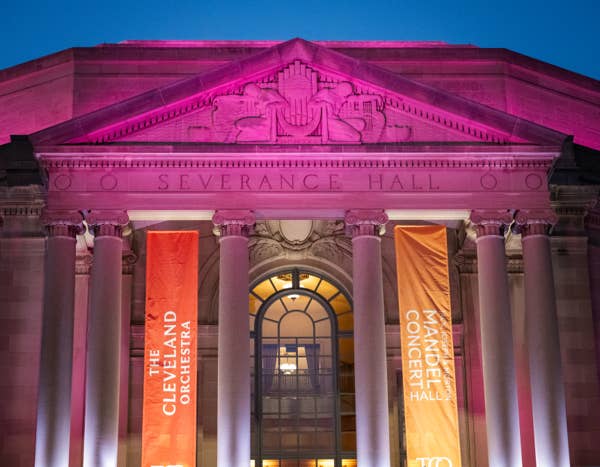 exterior lighting on Severance Music Center for the annual gala