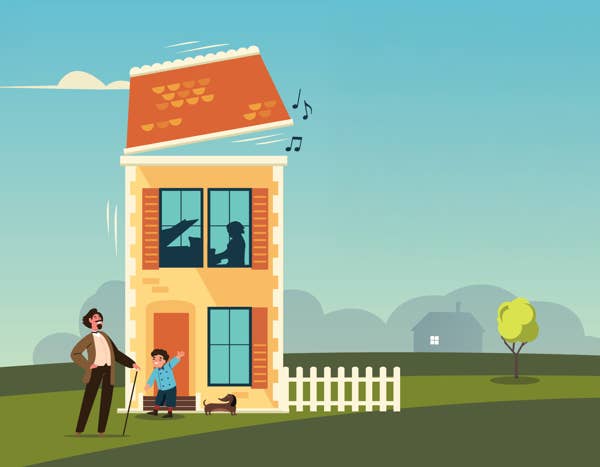 image of a child and adult in front of an apartment building