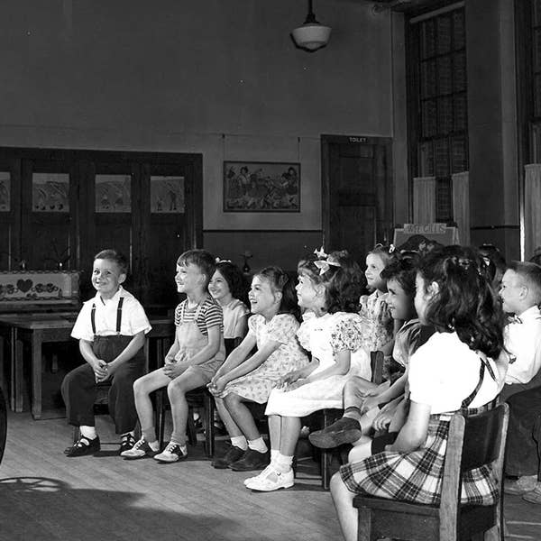 Students at an unknown Cleveland Public school sitting down for one of Baldwin’s lessons, undated.