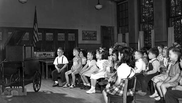 Students at an unknown Cleveland Public school sitting down for one of Baldwin’s lessons, undated.