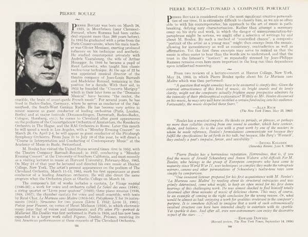 The March 11 and 13, 1965 program book celebrated Boulez as an already influential, if contentious, figure.