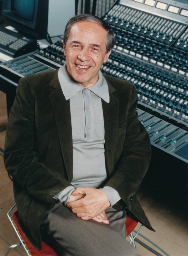 Pierre Boulez poses in front of some of the extensive equipment available to electronic composers and acousticians at IRCAM.