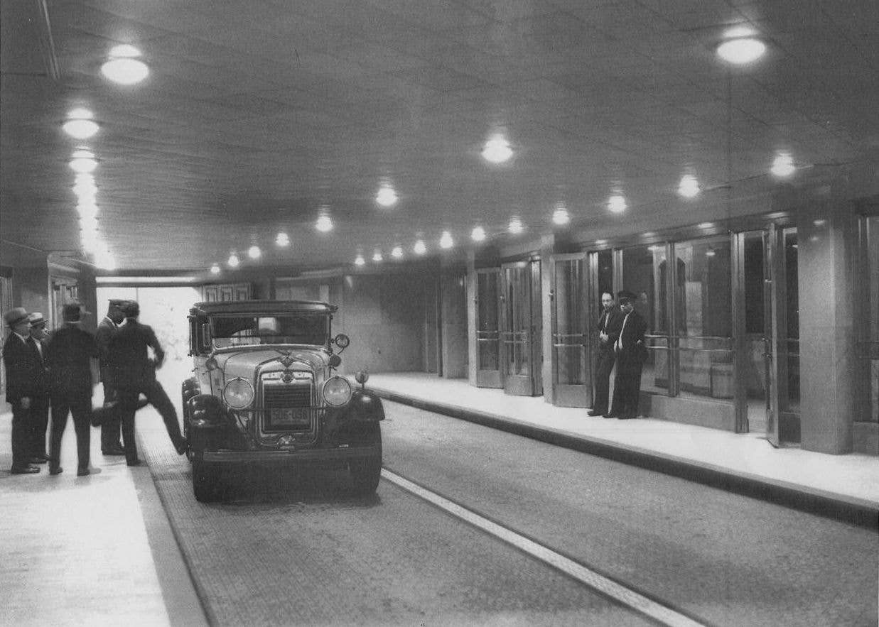 interior archival photo of cars in Severance Music Center