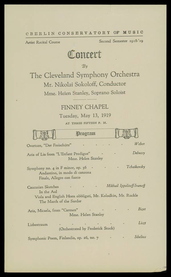 The program of the Orchestra’s first performance in Oberlin, Ohio (reviewed above) from 1919.