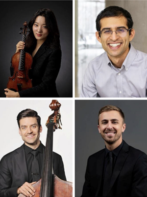 Gawon Kim (Photo: Roger Mastroianni), Zubin Hathi (Photo: Abigayle Elise), Brandon Mason (Photo: Cybelle Codish), and Peter Nichols (Photo: Robert Cummerow)