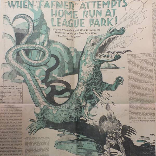 Illustration of Fafner and Siegfried printed in The Leader, 1916.