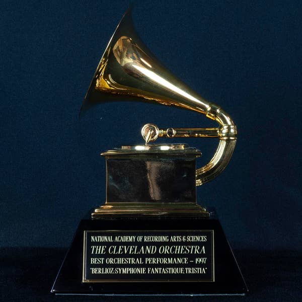 Pierre Boulez and the Cleveland Orchestra won five Grammy Awards. The first came in 1969 for their recording of Claude Debussy’s Images, followed by one in 1970 for Stravinsky’s Rite of Spring, two in 1996 for an album of Debussy, and one in 1998 for a Hector Berlioz album. The Cleveland Orchestra Archives house this last award. 
