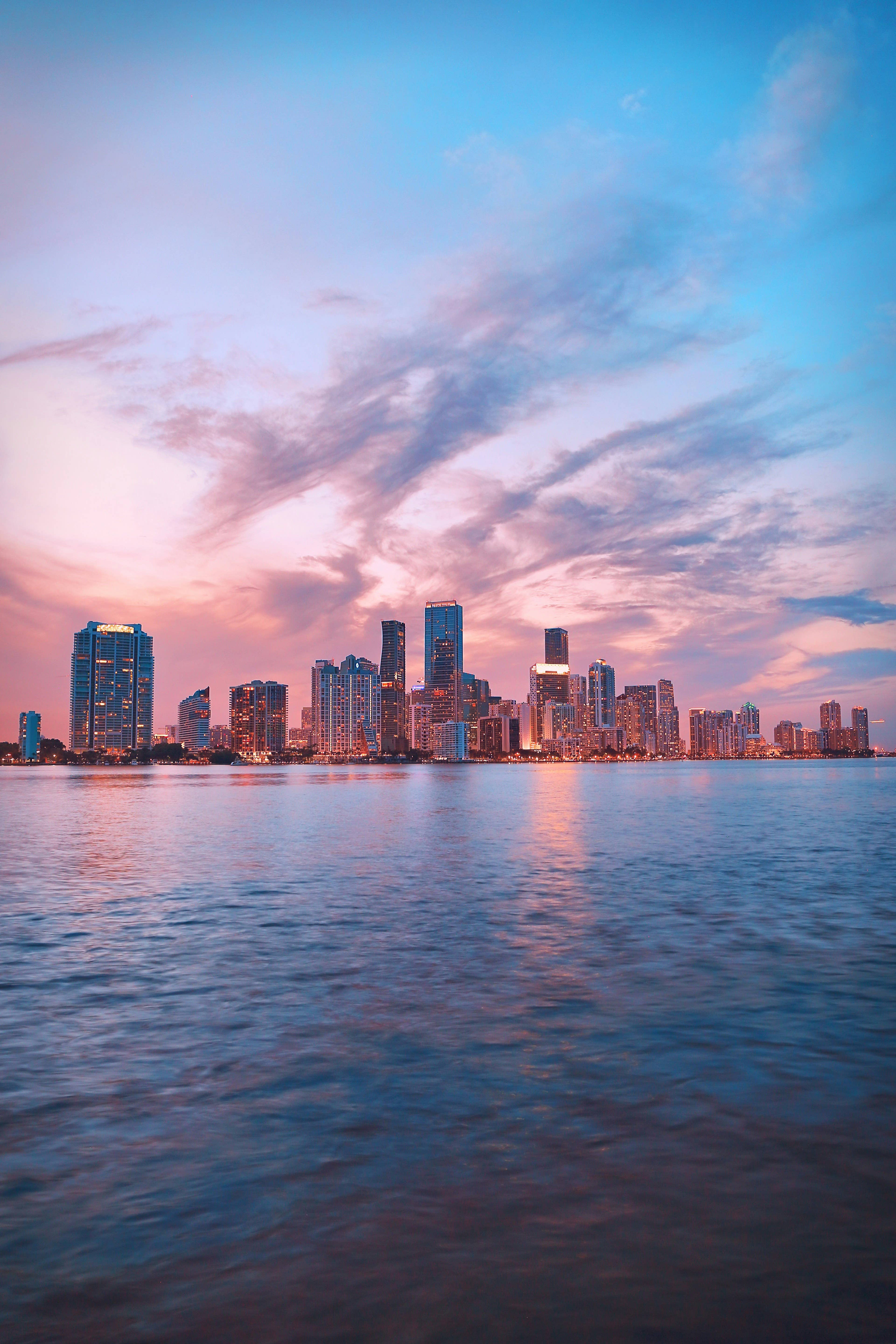 Miami city skyline over ocean