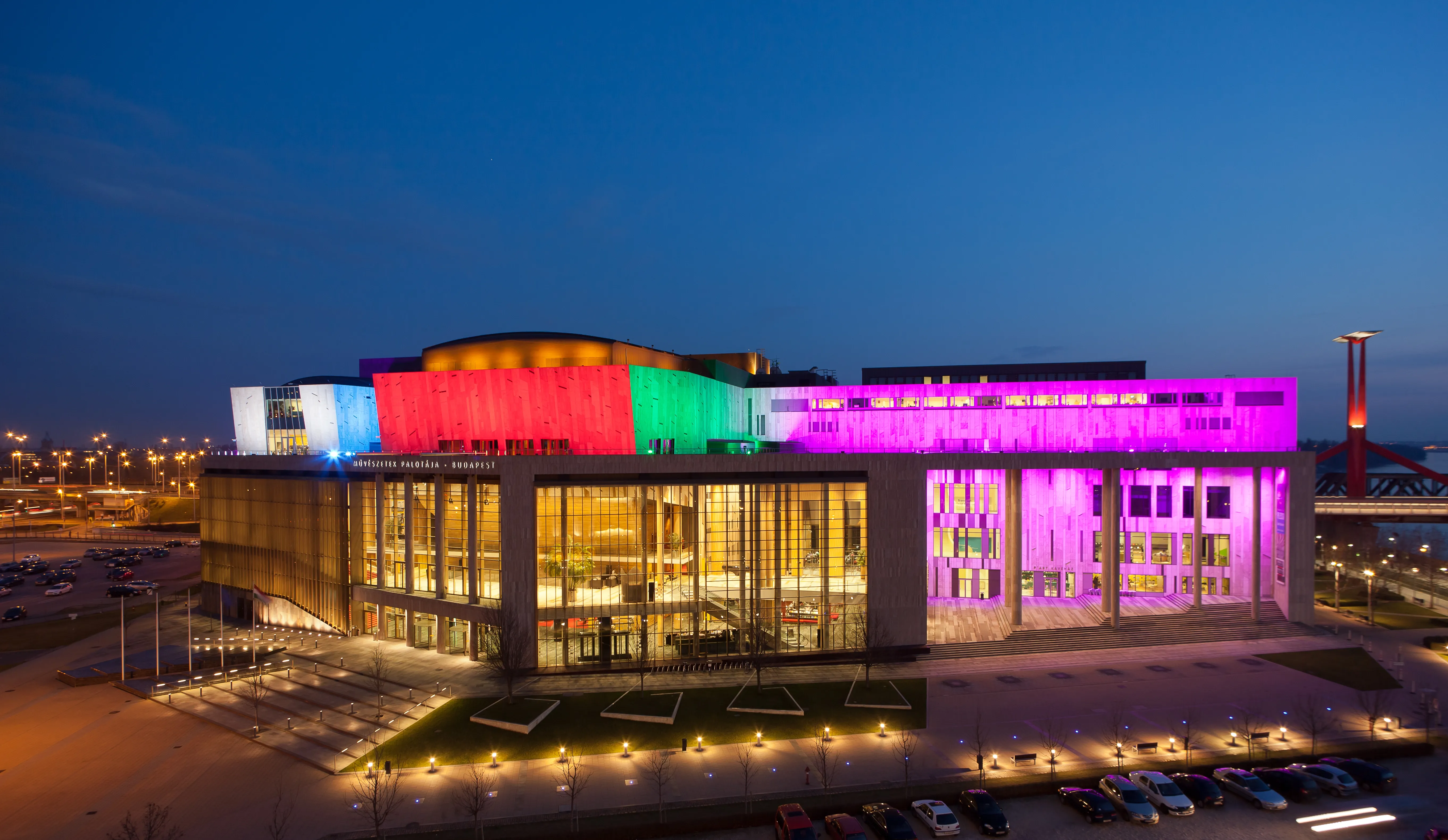 exterior of The Palace of Arts (Művészetek Palotája or Müpa), home of Béla Bartók National Concert Hall