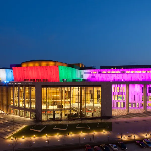 exterior of The Palace of Arts (Művészetek Palotája or Müpa), home of Béla Bartók National Concert Hall