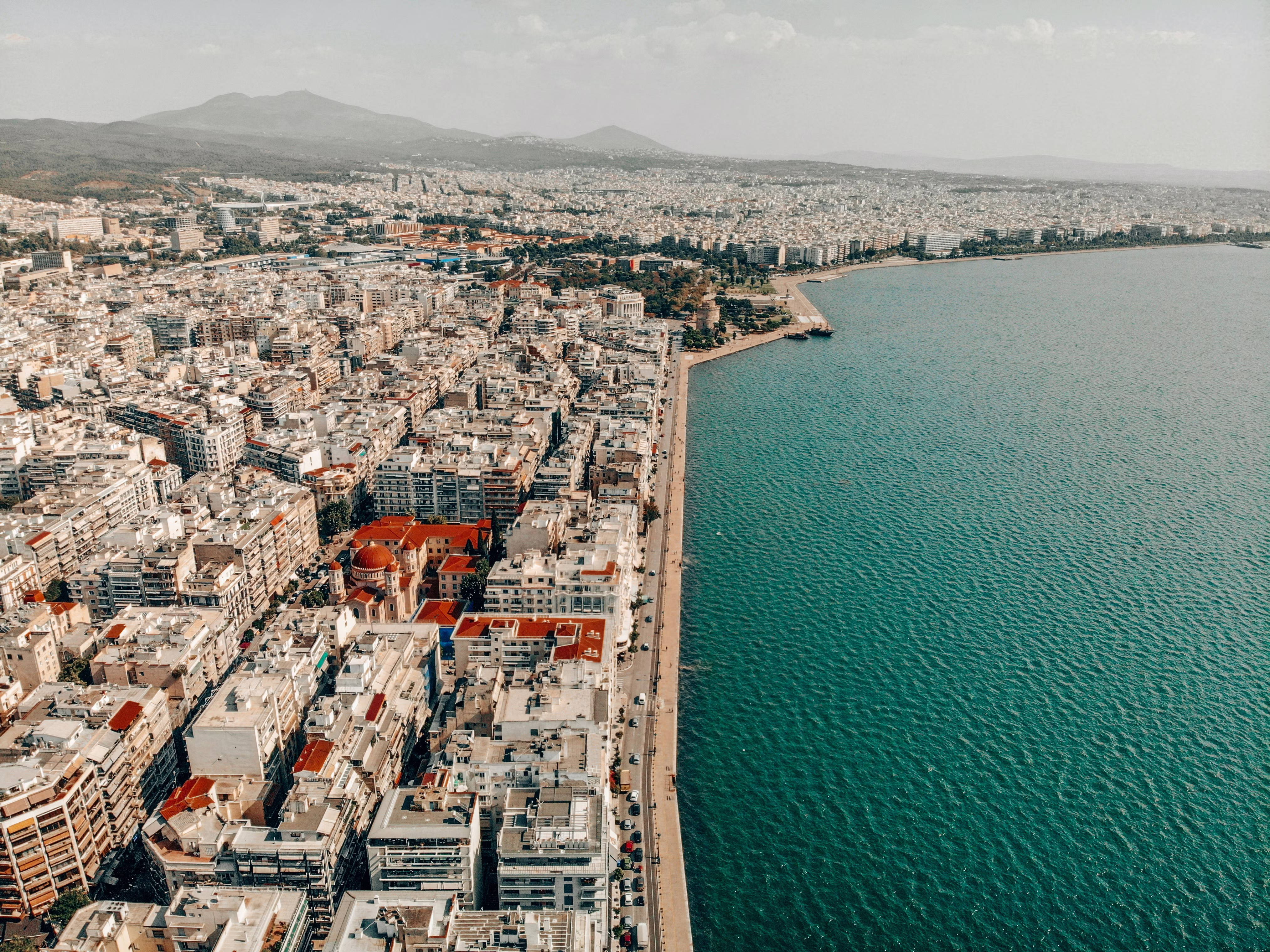 aerial view of the coast of Thessaloniki, Greece