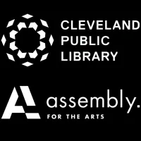 Cleveland Public Library and Assembly for the arts logo on a black background