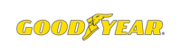 Goodyear logo, yellow font on black background