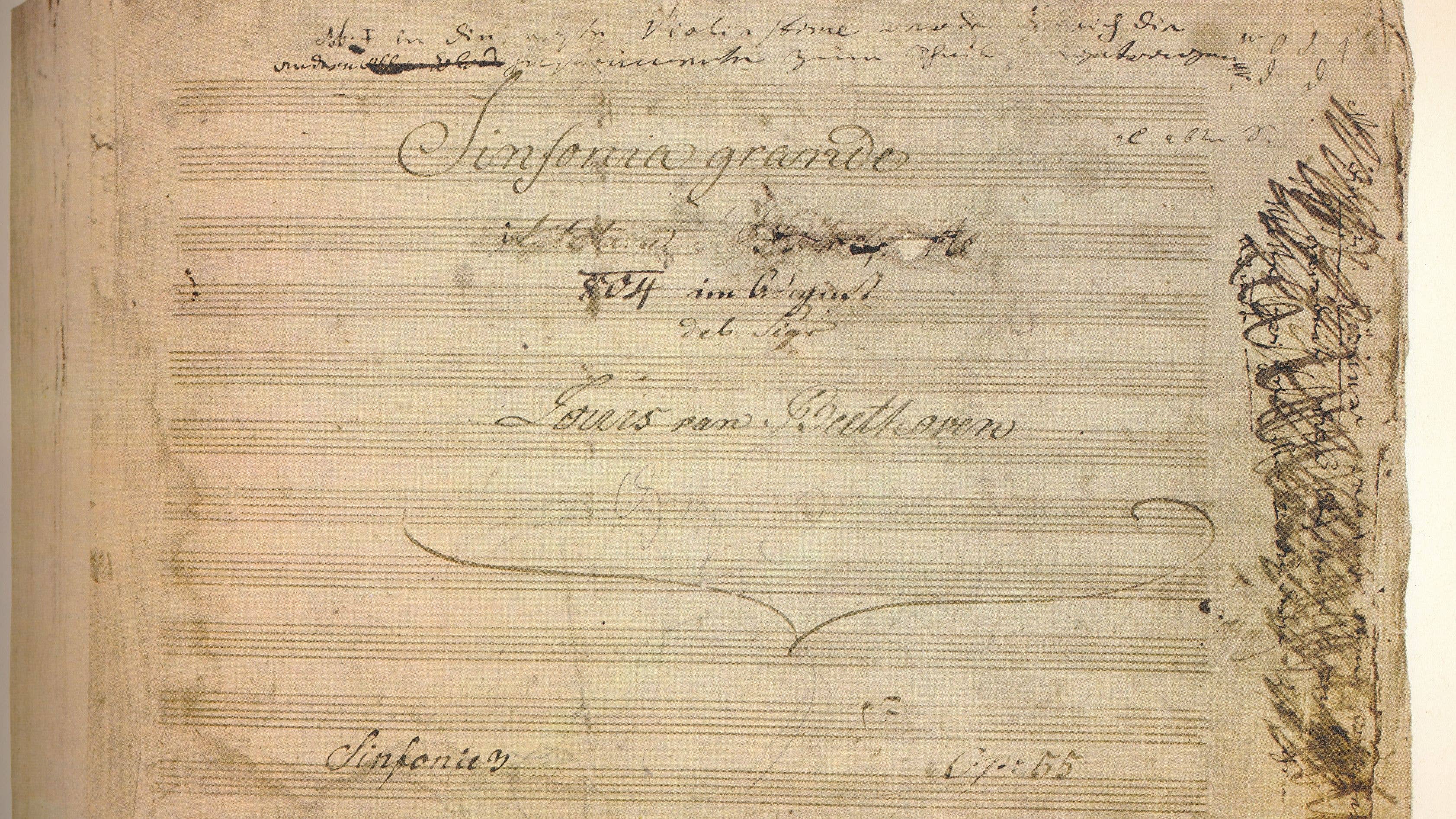The title page of the manuscript to Beethoven’s Third Symphony (the 