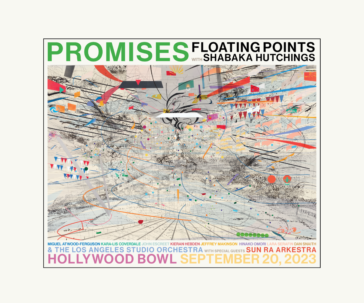 Promises concert poster featuring Pharoah Sanders and Shabaka Hutchings
