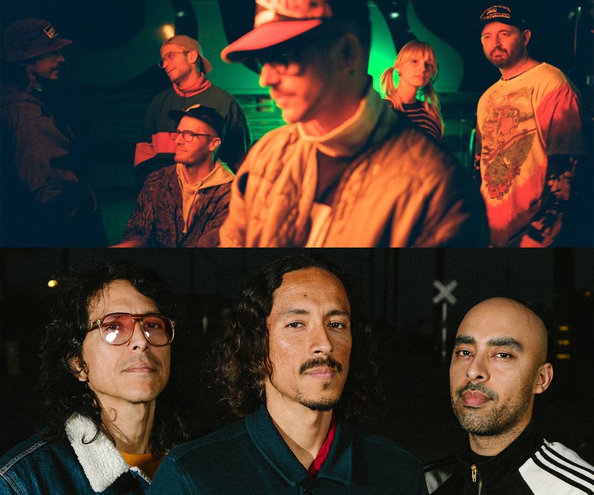 A split image collage of Portugal. The Man at top and Chicano Batman at bottom.