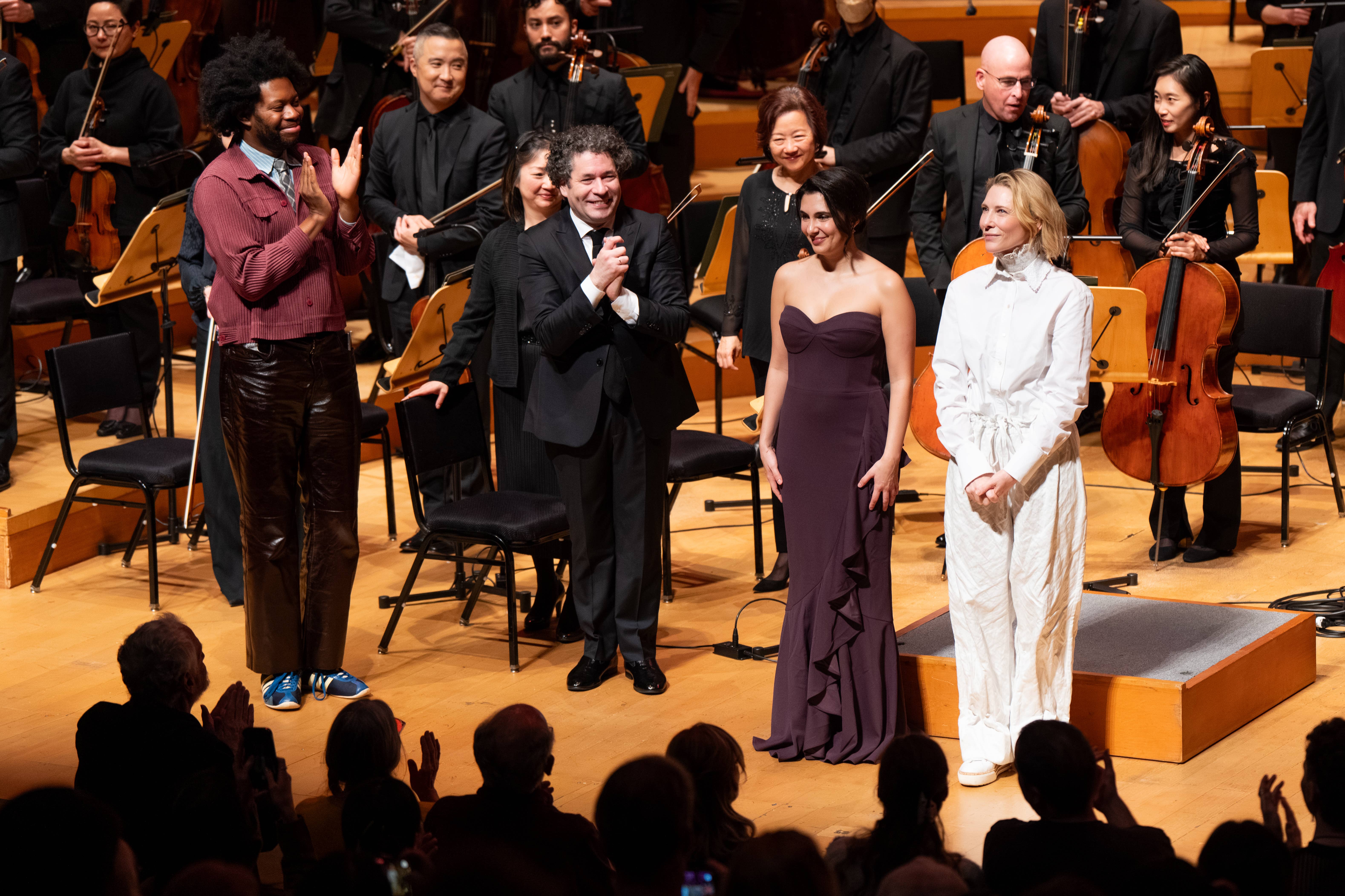 R-L: Jeremy O. Harris, Gustavo Dudamel, Elena Villalón, and Cate Blanchett