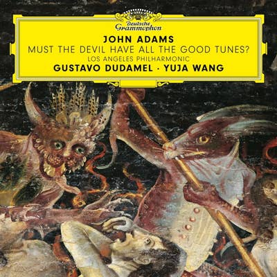 Yellow concert poster for John Adams Must the Devil Have All the Good Tunes? with Los Angeles Philharmonic and Dudamel, Yuja Wang
