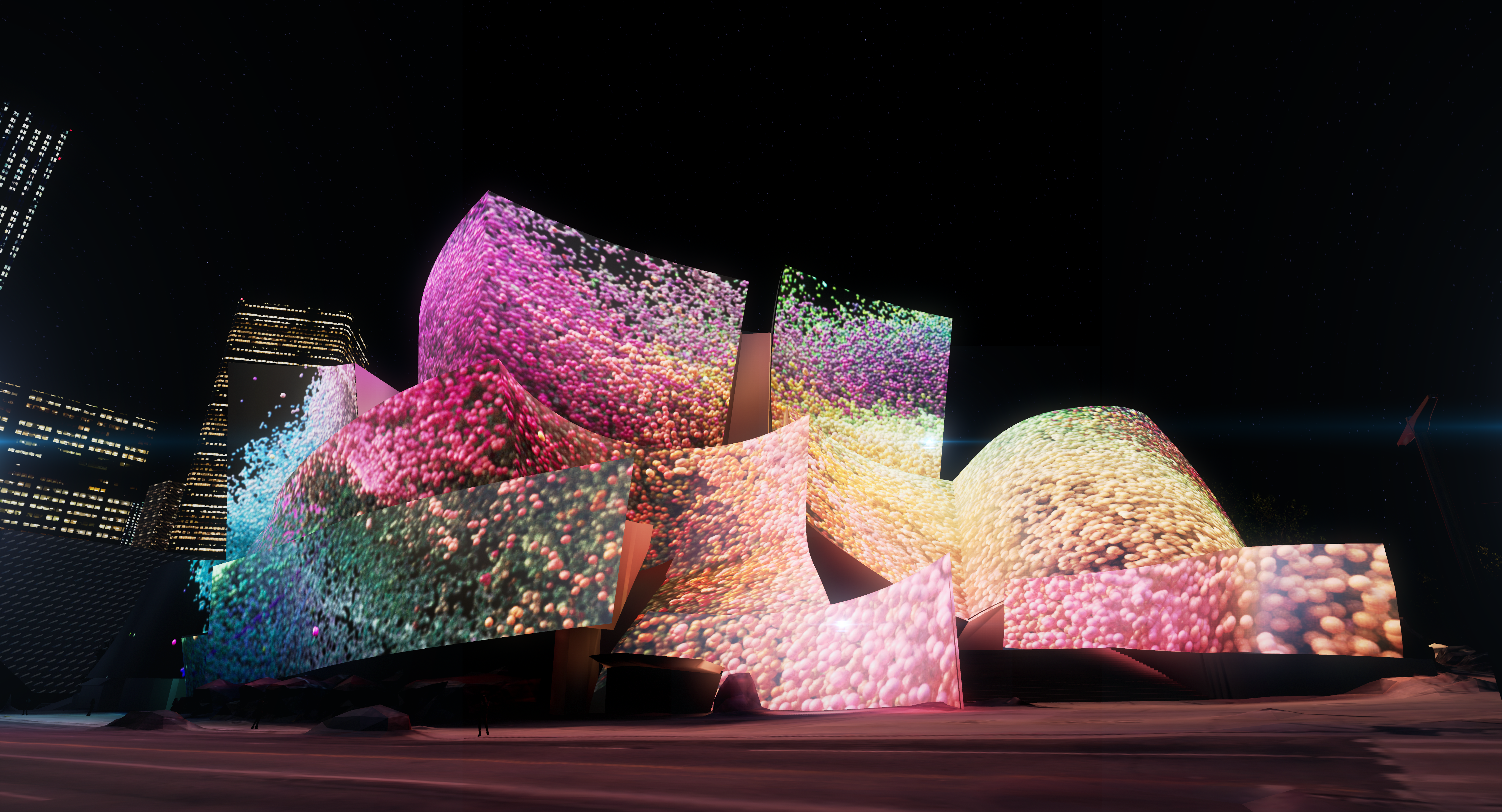 Anadol's data-based visualizations transformed the building’s exterior into a public art installation.