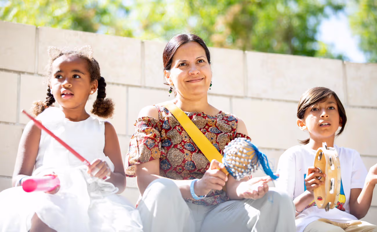family participating in a sing along