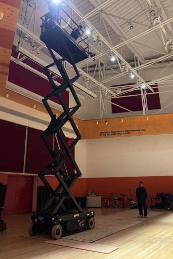 An expanded lift in the Edgerton Hall in preparation for a YOLA performance. 