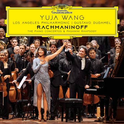 Concert poster for Yuja Wang and Los Angeles Philharmonic with Gustavo Dudamel, featuring Rachmaninoff.