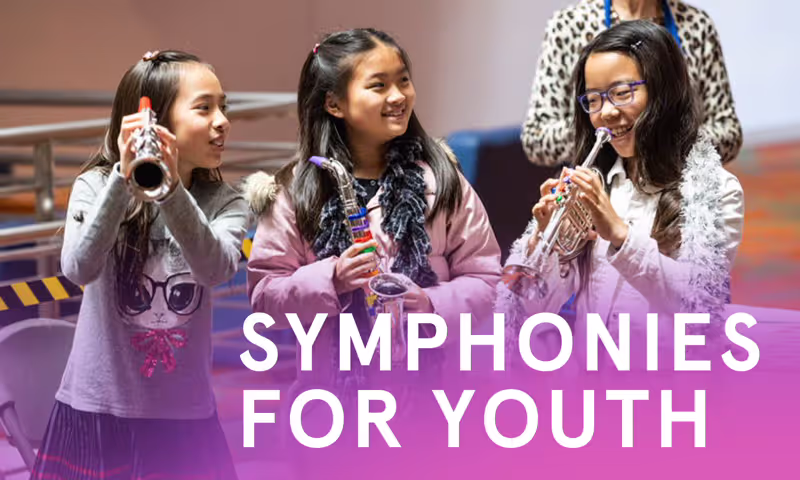 three children playing instruments with 
