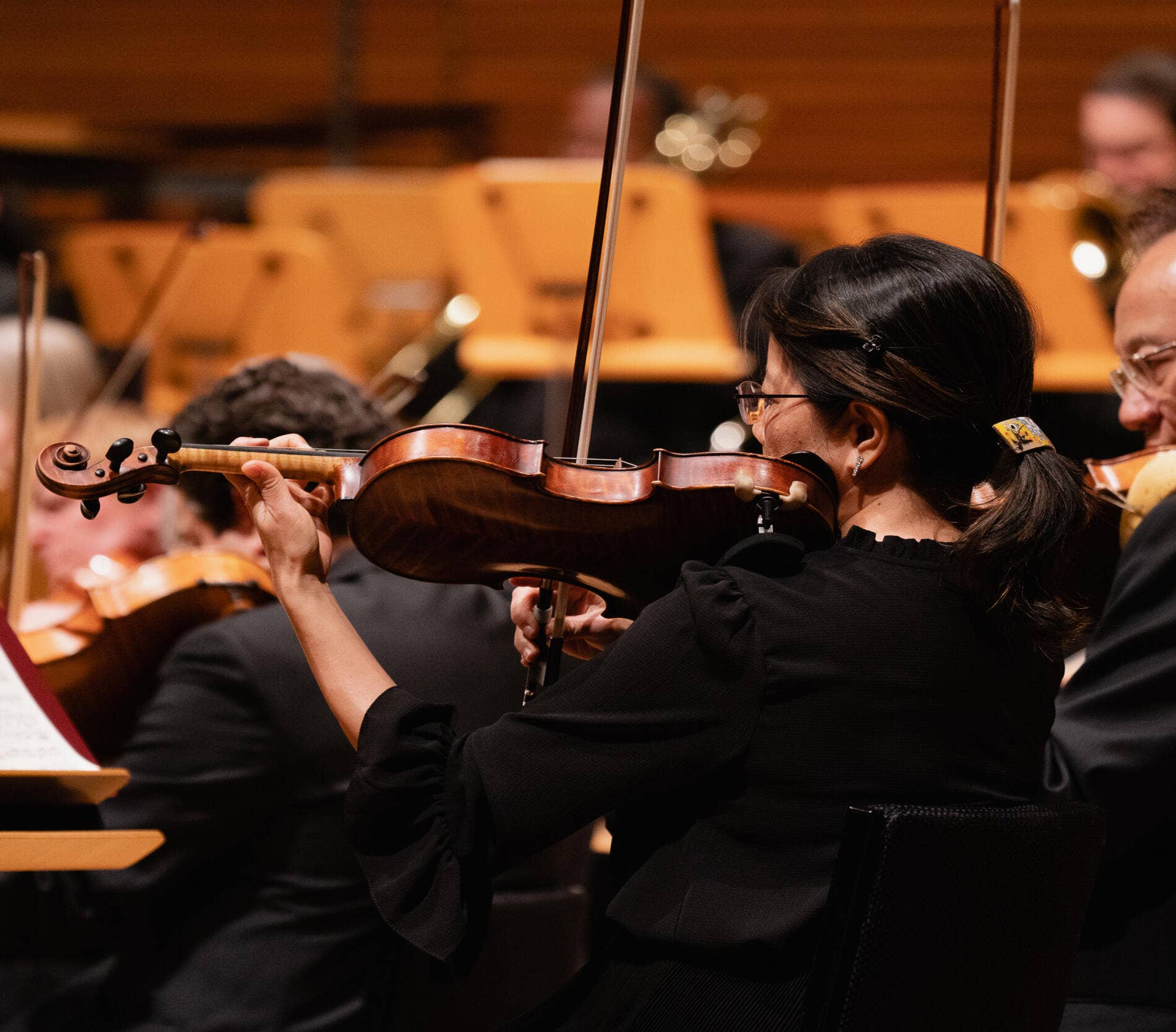 Orchestra members performing