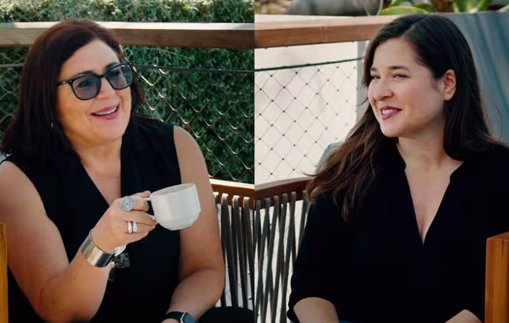 composite photo of Weilerstein and Ortiz seated on a bench