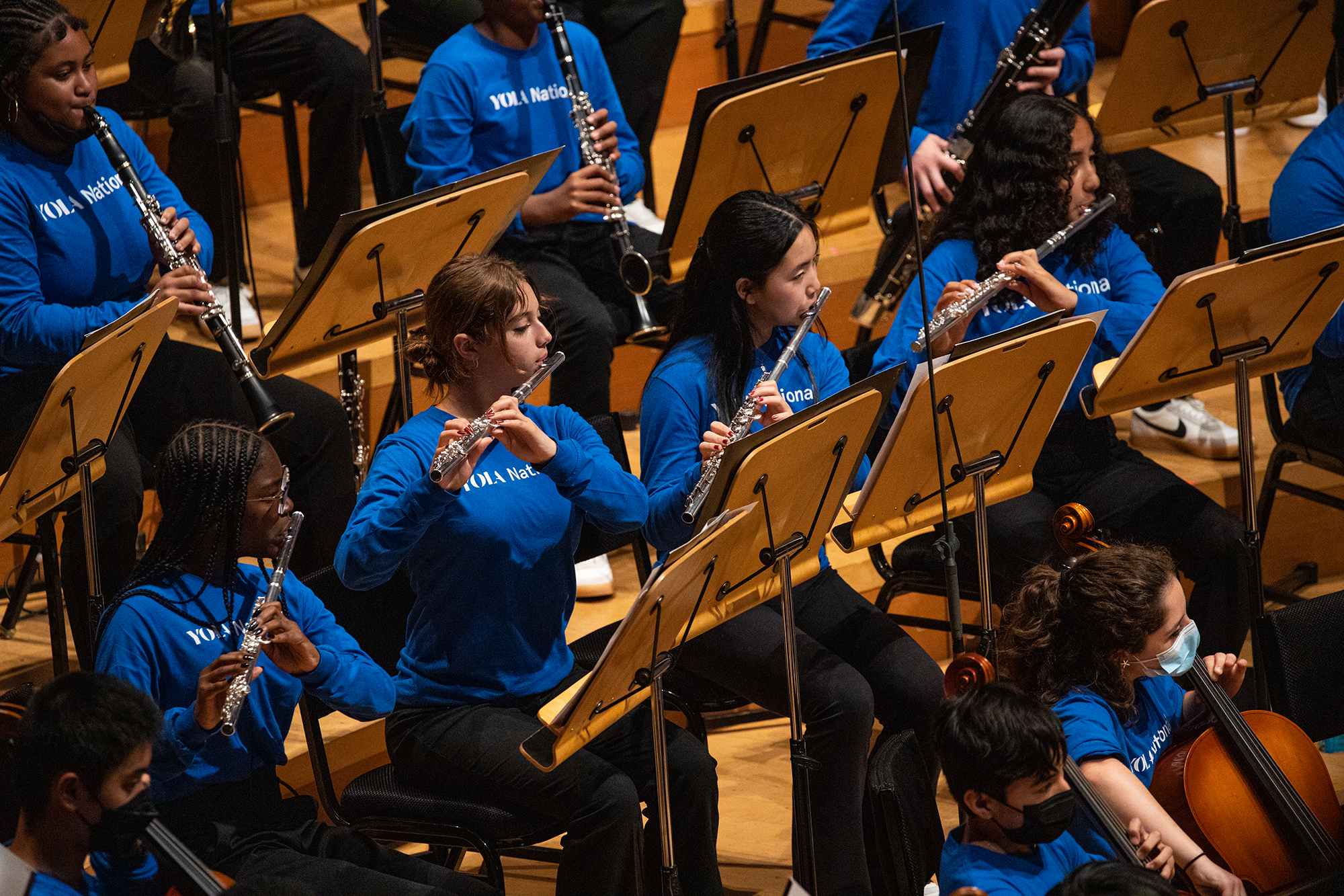 YOLA National students play their instruments during a performance at the Walt Disney Concert Hall.