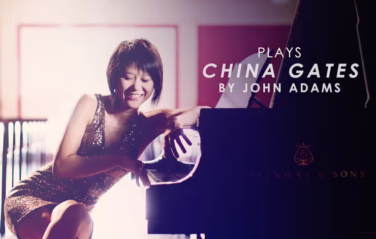 Yuja Wang pictured leaning on piano