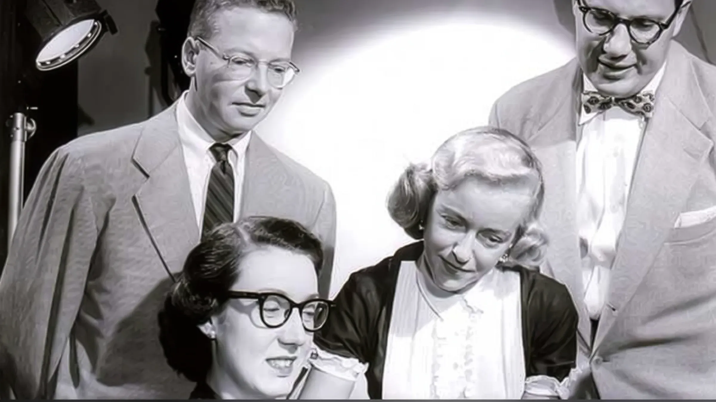 Left to right: Charles R. McCallum, Mrs. Mary Widrig John, Jane Bradley Uihlein (Pettit), and Milton Padway.