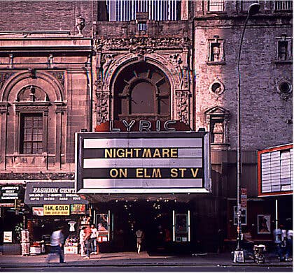 Lyric Theatre marquee showing the Nightmare on Elm Street in yellow letters