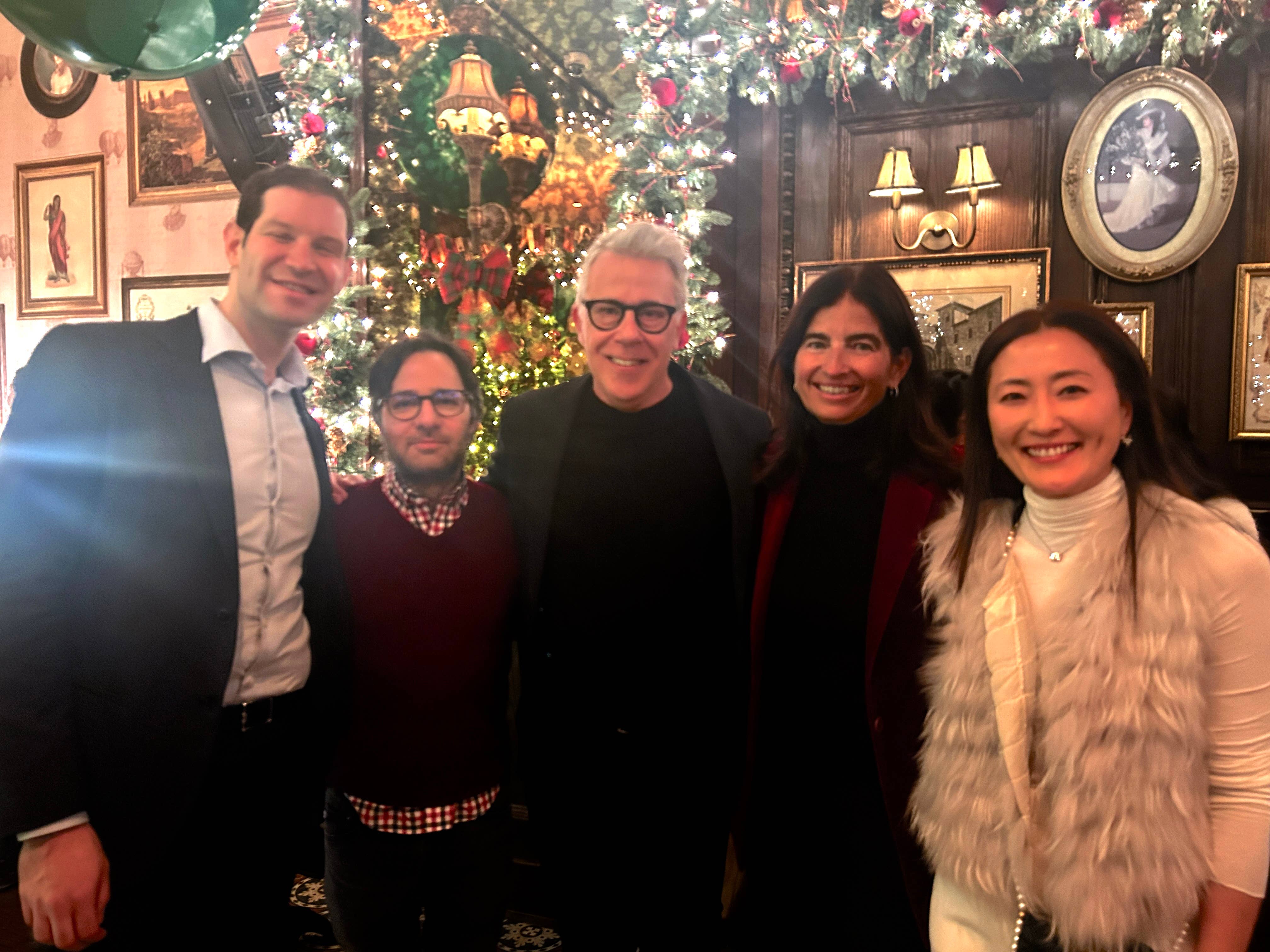 Group photo at a Best of Broadway event featuring Henry Tisch, Danny Strong, Russell Granet, Leigh Bishop, Ji Park Kwak