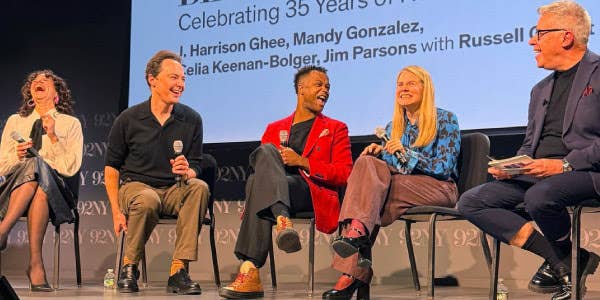 The panel at 92NY including J. Harrison Ghee, Mandy Gonzalez, Celia Keenan-Bolger and Jim Parsons